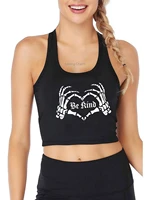 be rind skeleton hand pattern tank top womens yoga sports workout crop top gym training top