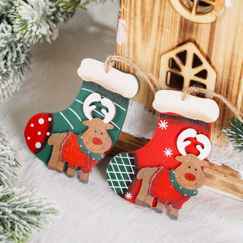 

Wood Elk Xmas Stocking Hanging Pendant Decor Tree Retro Style Stockings Ornaments For Home Party Christmas Tree Pendant