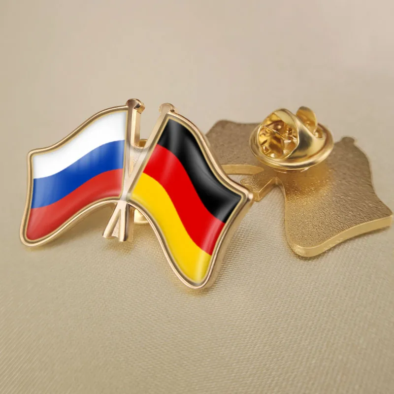 

Russian Federation and Germany Crossed Double Friendship Flags Lapel Pins Brooch Badges