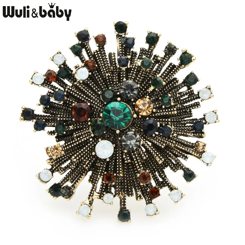 

Wuli&baby Rhinestone Round Flower Brooches For Women Metal Multicolor Vintage Flower Weddings Party Casual Brooch Pins Gifts