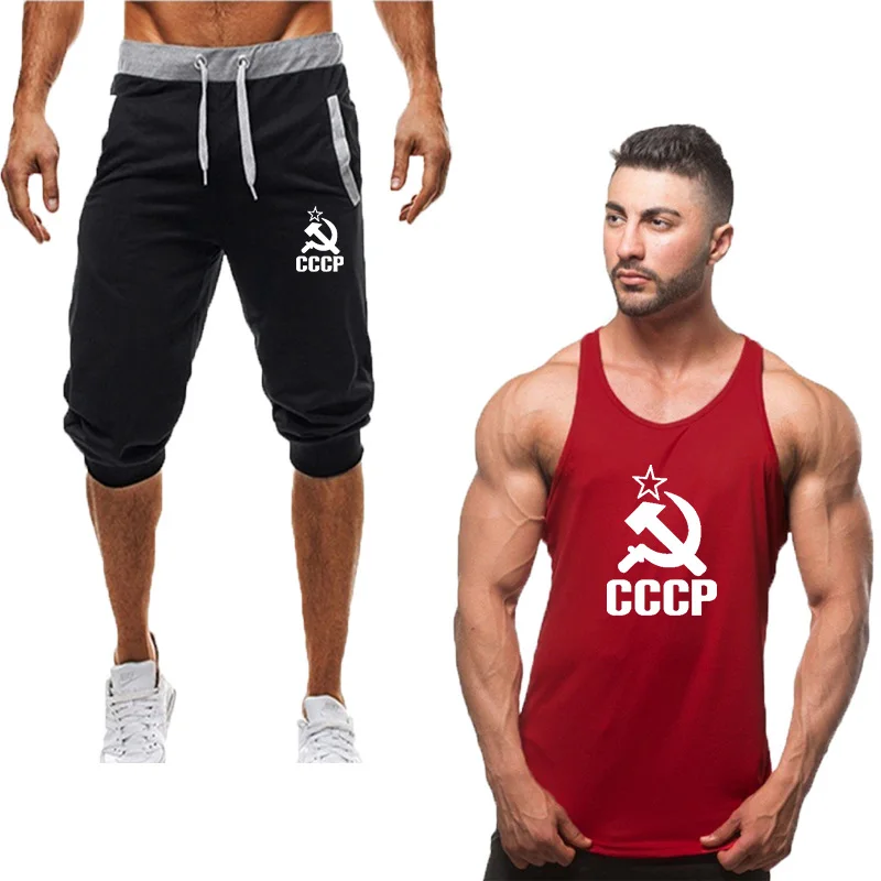 2019 модный новый спортивный костюм для мужчин из двух частей короткие штаны +