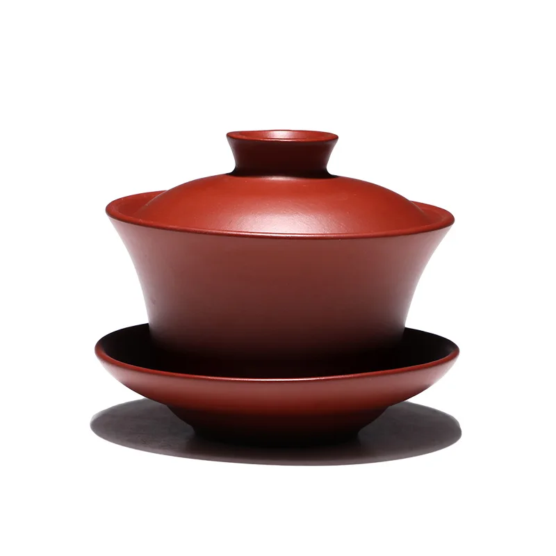 Чайная чашка Gaiwan из натуральной фиолетовой глины 210 мл набор с крышкой и блюдце