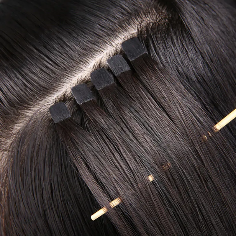 Mini cinta en extensiones de cabello humano, cinta Invisible sin costuras de doble cara, 10 unids/set, Natural, liso, negro, marrón y Rubio