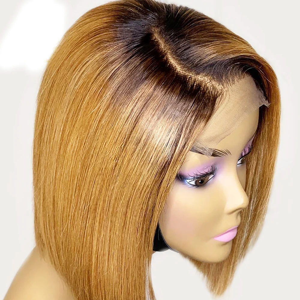 Медовый светлый парик с коротким Бобом фронтальным кружевом человеческие волосы