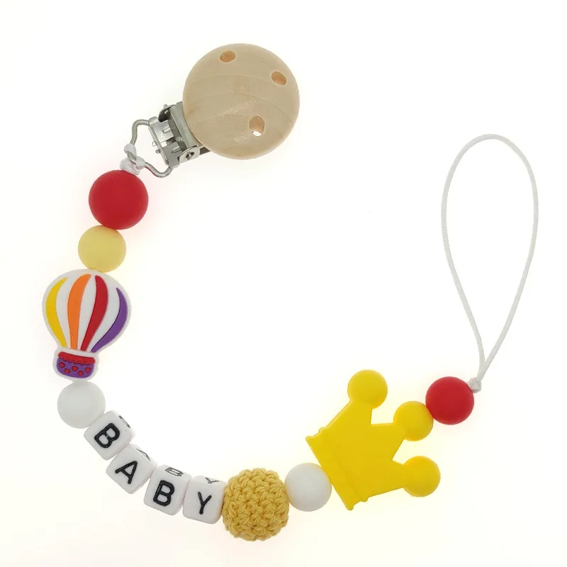 

Personalized Name Silicone Nipple Dummy Holder Hot Air Balloon Silicone Beads Baby Pacifier Clip Porta Chupeta Dummy Chain