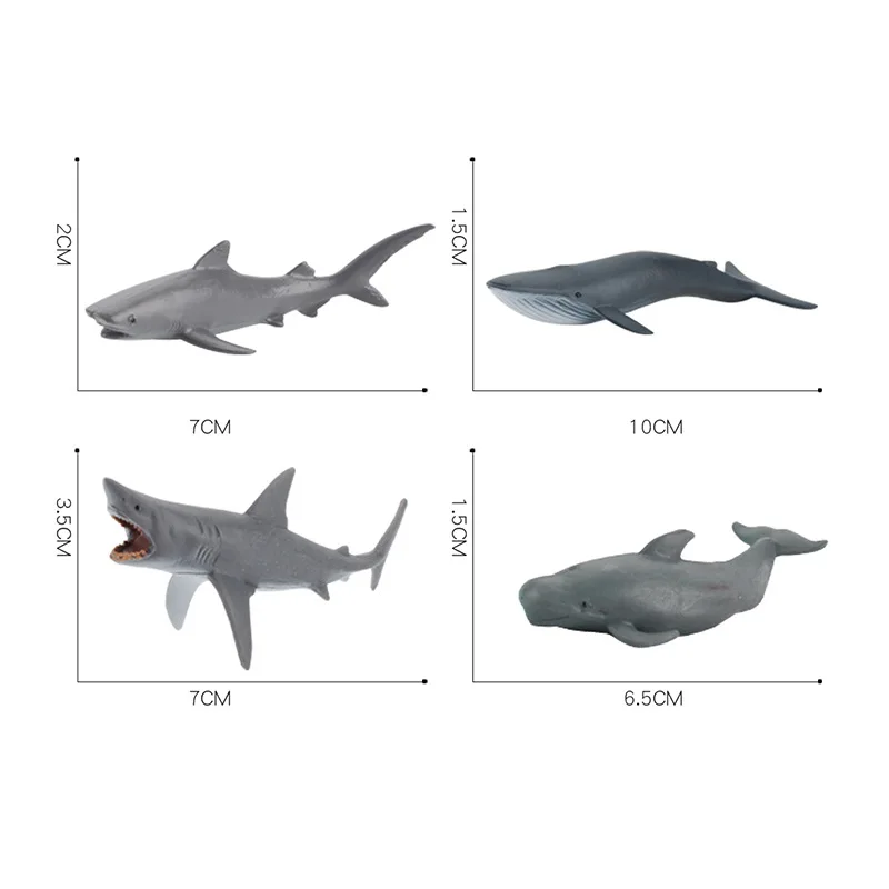 4 шт/Костюм Мини морским обитателям Модель Набор Megalodon Акула синий кит