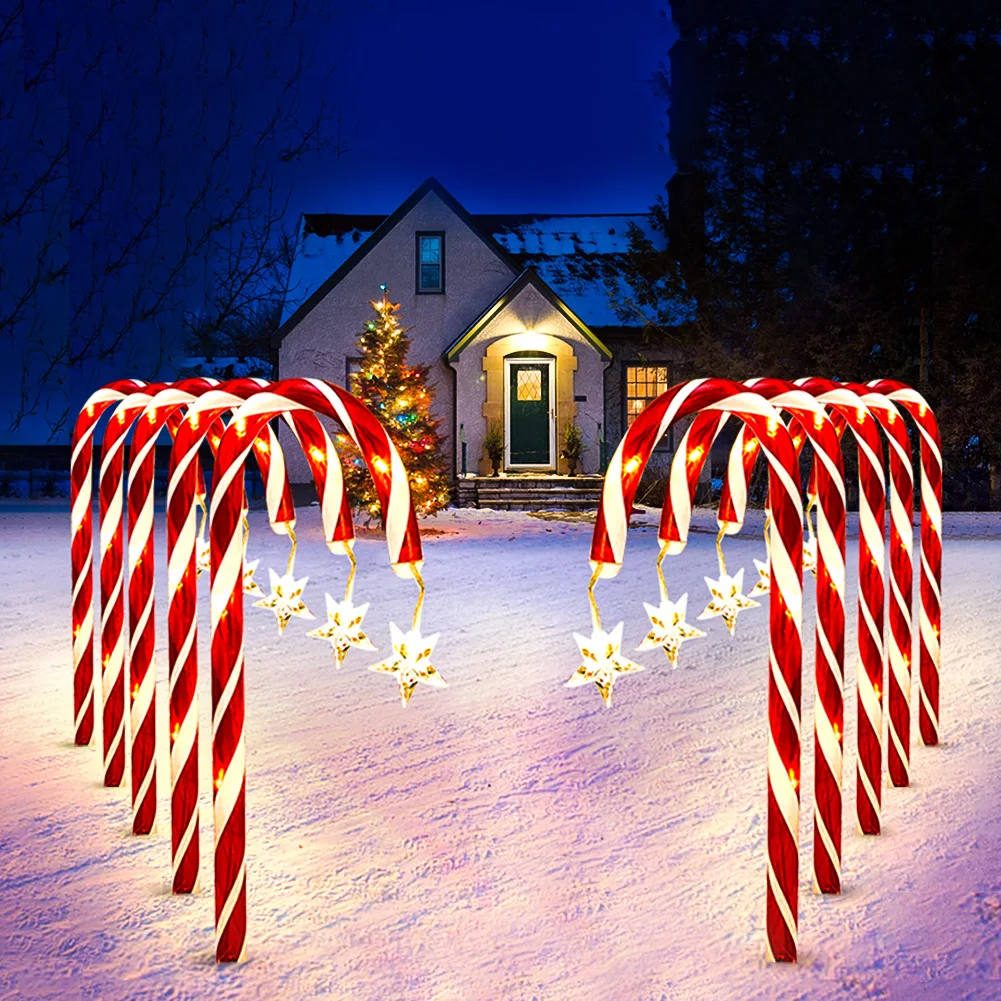 

5/8Pcs Outdoor Christmas Decorations Solar Candy Cane Lights Waterproof LED Garden Pathway Lawn Light Xmas New Year's Decor 2022