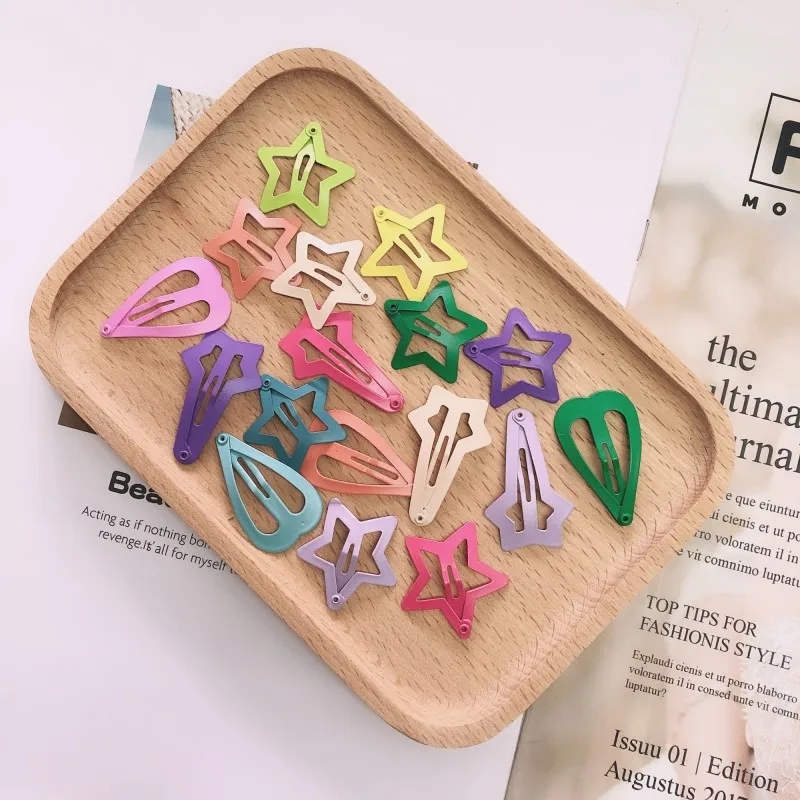 

20Pcs/Lot New Style Matte Paint Hair Clips Children Cute Heart Star Bobby Pins Candy Color Hairgrips Korean Hair Accessories