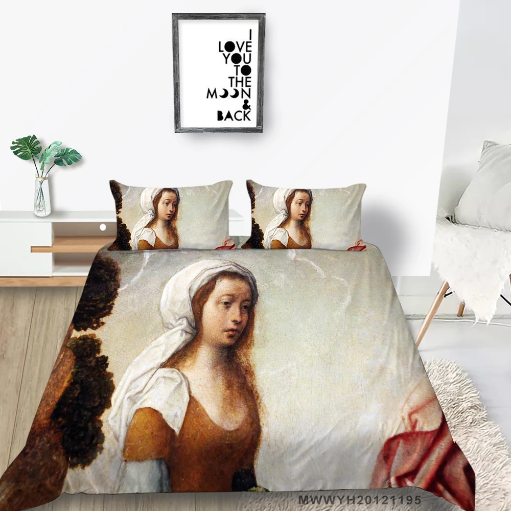 

High End Bedding Set Character Oil Painting Duvet Cover Artistic Design Full Twin Single Double Queen King Bed Set Retro