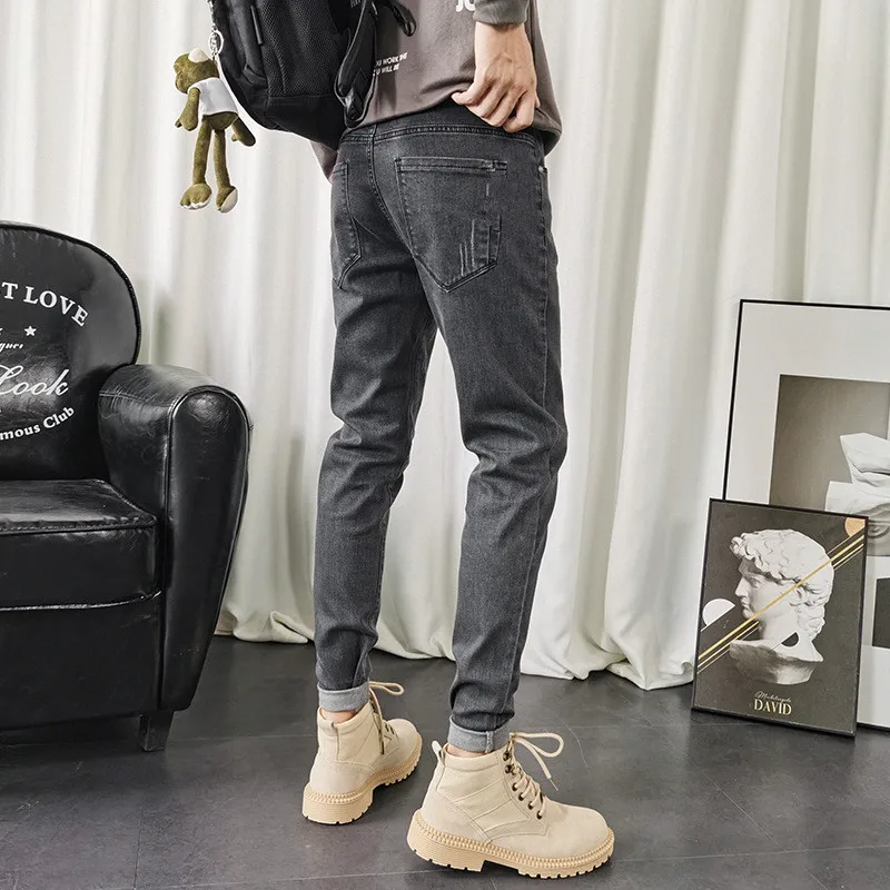 

2021 New Cotton Spring Autumn Men's Jeans Black Wash The Old Vintage Jeans Slim Fashion High Quality Jeans Men Pants Size