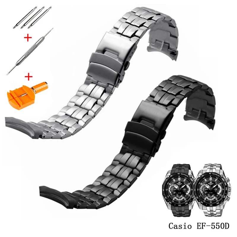 Ремешок из нержавеющей стали для Casio EF 550D arc 22 мм со складной пряжкой|Ремешки