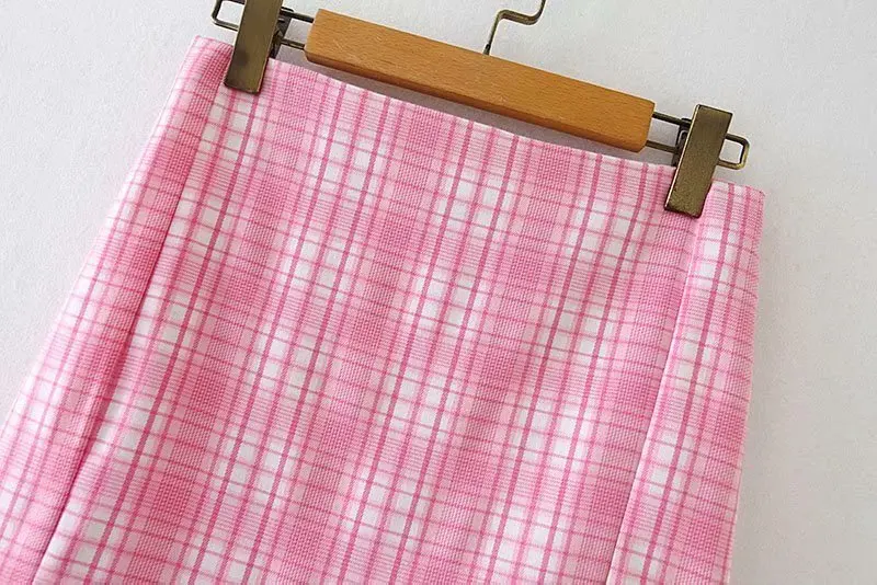 Woah 2020 Ms XC1700 European and American wind new skirt pink plaid skirts | Женская одежда