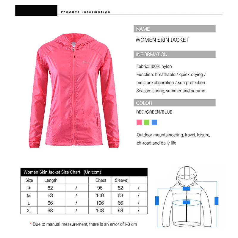 

Donne all'aperto Quick Dry Abbigliamento Sportivo Anti-Uv Impermeabile Ultralight di Nylon Sottile Della Pelle Giacca