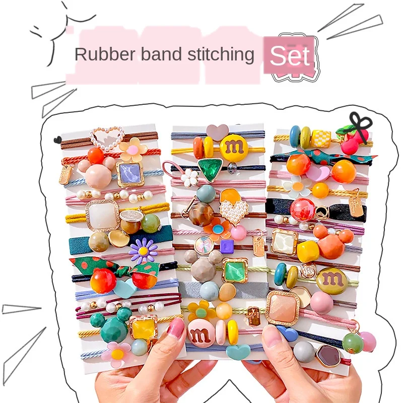 

10PCS/Set Women Girls Candy Nylon Elastic Hair Bands M' Bean Rubber Band Headband Scrunchie Fashion Hair Accessories