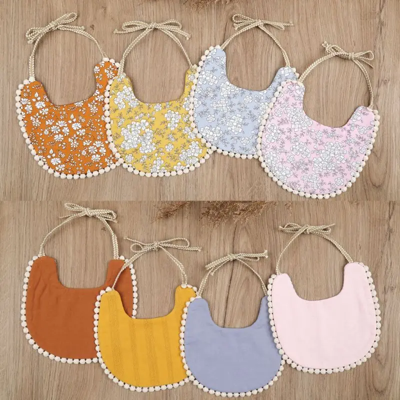 

Baby Tassel Saliva Towel Floral Vintage Newborn Photography Double Side Bibs Boys Girls Props Bandana Countryside Costume Burp