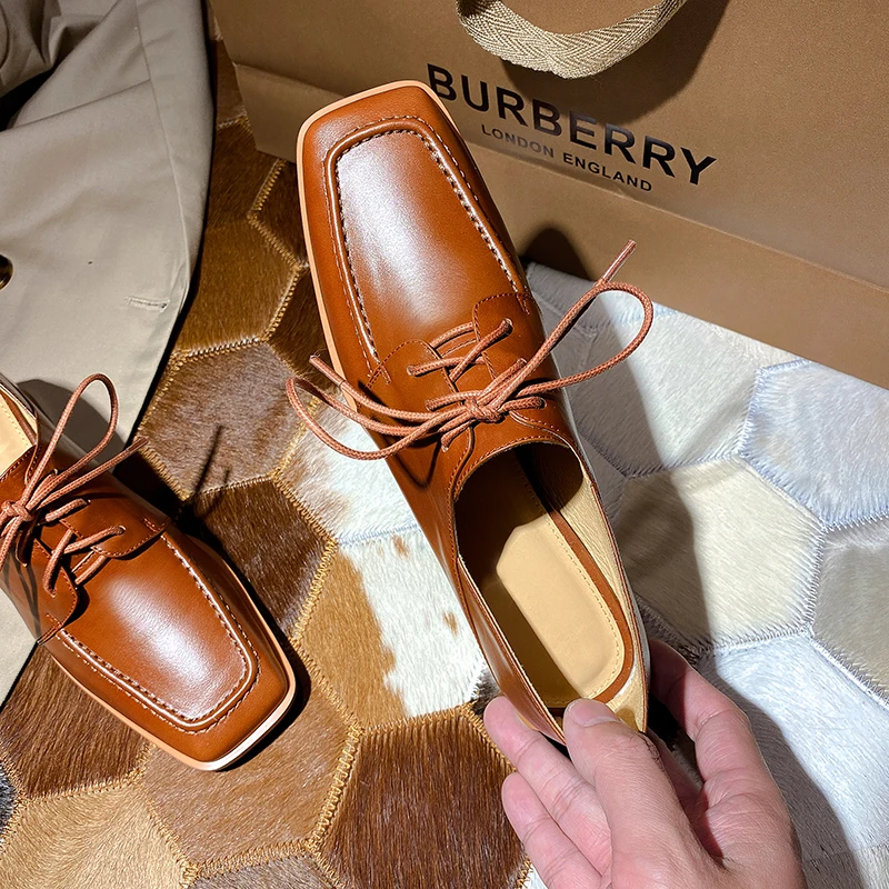 

Women's Shoes Genuine Leather natural leather Ladies Shoes Rubbed leather British style Women heels shoes woman heels Square toe