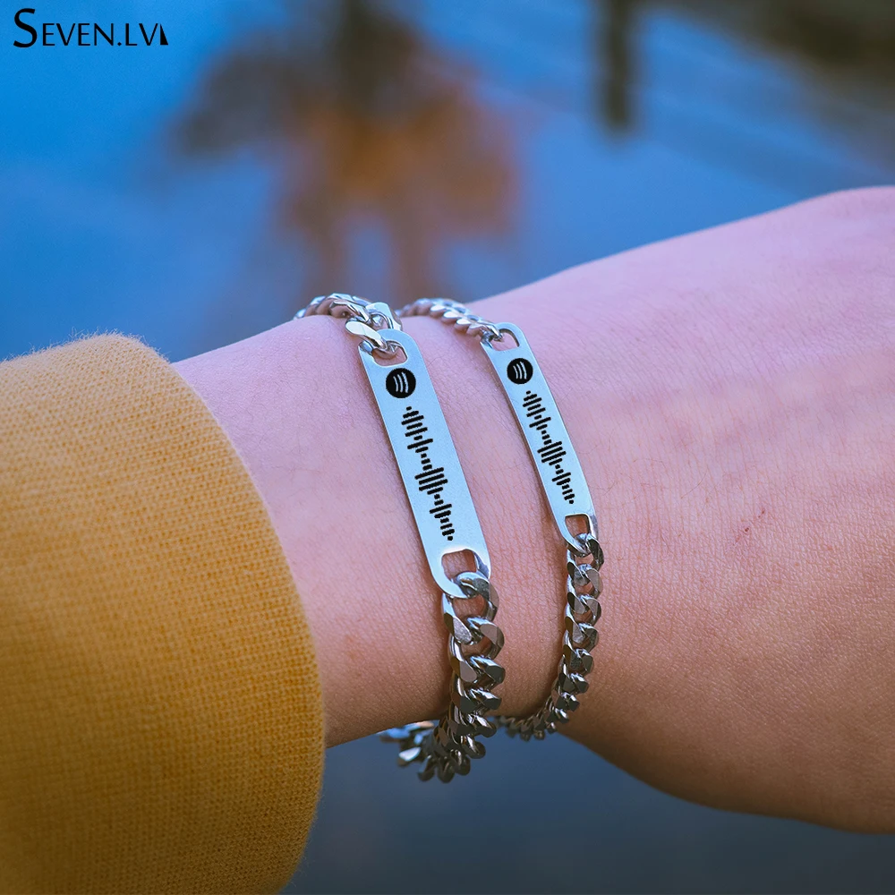 Изготовленный На Заказ Spotify код музыкальный браслет кубинская цепь из