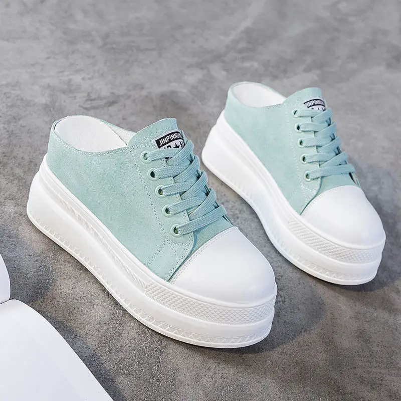 

Женские кроссовки на танкетке, Повседневные Дышащие туфли на платформе, лоферы с открытой спиной и открытым каблуком, весна-лето 2021