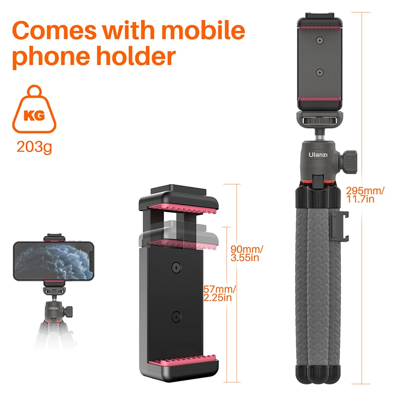Ulanzi MT-19 Flexible Octopus Tripod for DSLR Smartphone 1/4'' Monopod With Cold Shoe Phone Holder 360° Adjust Ball Head |