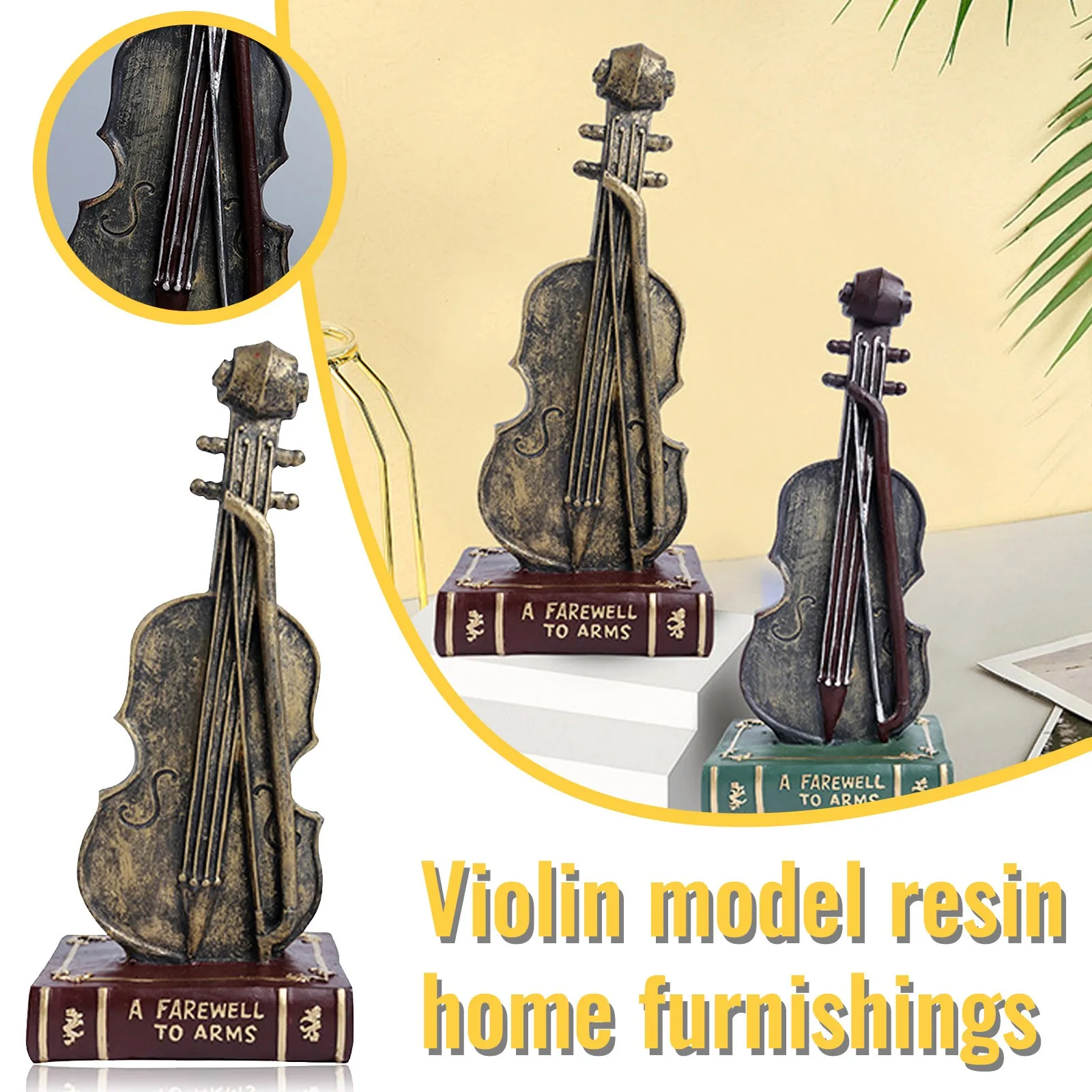 

Luxury Nordic Vintage Violin Saxophone Model Ornaments Musical Instrument Statue Home Decor Living Room Sculpture Art Craft Gift