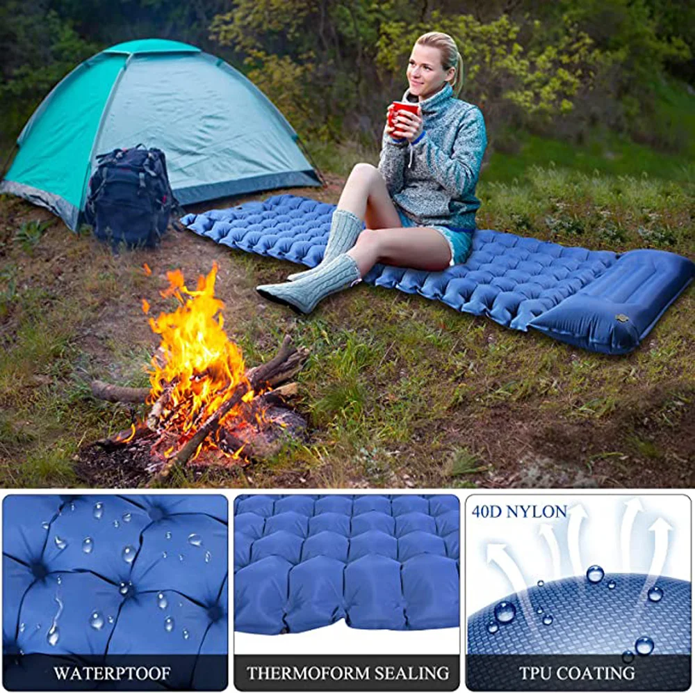 

Outdoor Pedal Inflatable Cushion Folding Bed Mat Tent Sleeping Pad With Pillow Ultralight Portable Lawn Camping Hiking Equipment