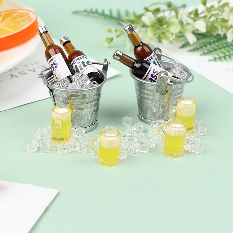 

1 Набор/1:12/мини-бутылка для пива для кукольного домика + ведро + кубик льда + чашки для игрового дома мебель для пищи игрушка высокое качество ...