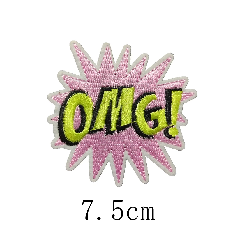 

OMG PINK Explosive shape Embroidered Patches Iron On Yellow OMG Letters Sticker Badge For DIY Clothing Appliqued