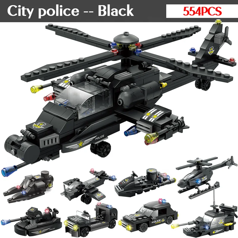 8 в 1 блоки наборы совместимые спецназ автомобиль Лодка вертолет город полиция
