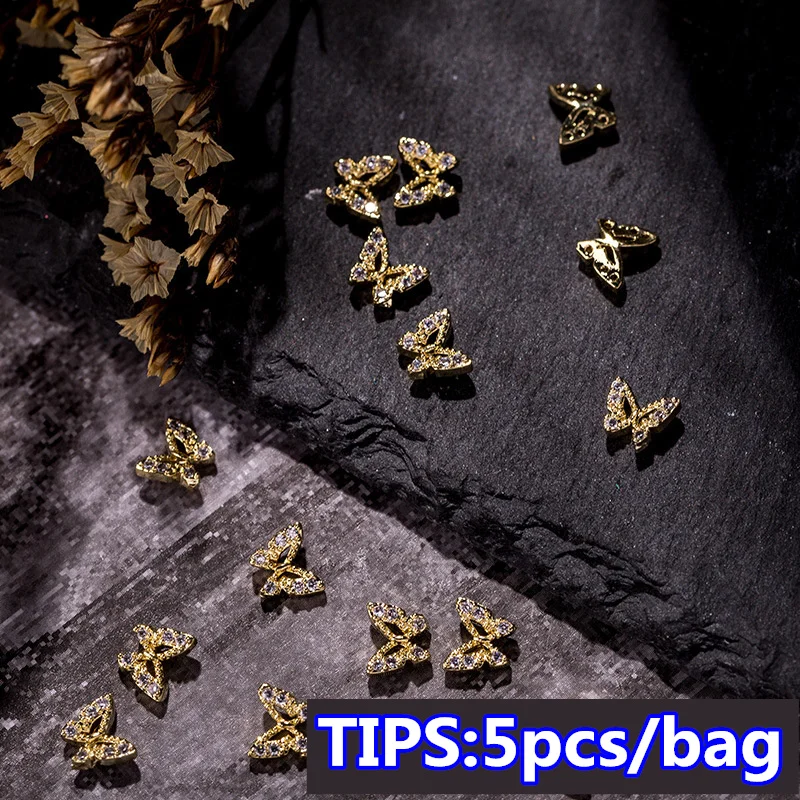 

5pcs Nail Art Decoration Golden Metal Zircon Butterfly Decoration Nail Charms Luxury Nail Glitter Sequins JAPAN Decor