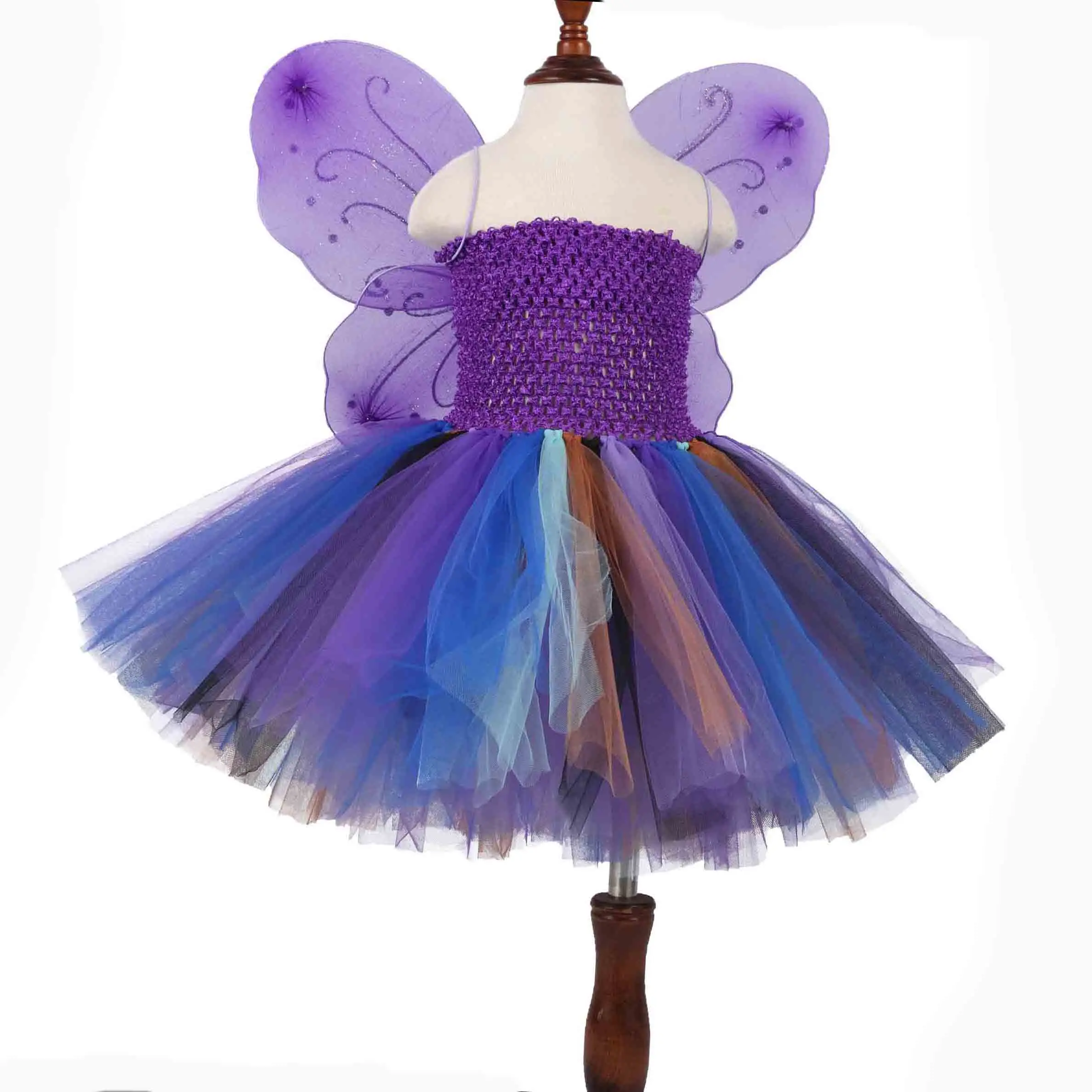 

Purple Pixie Costumes Girls Butterfly Wings Princess Tutu Dress Kids Halloween Fluffy Tulle Dress Infant Toddler Photo Props