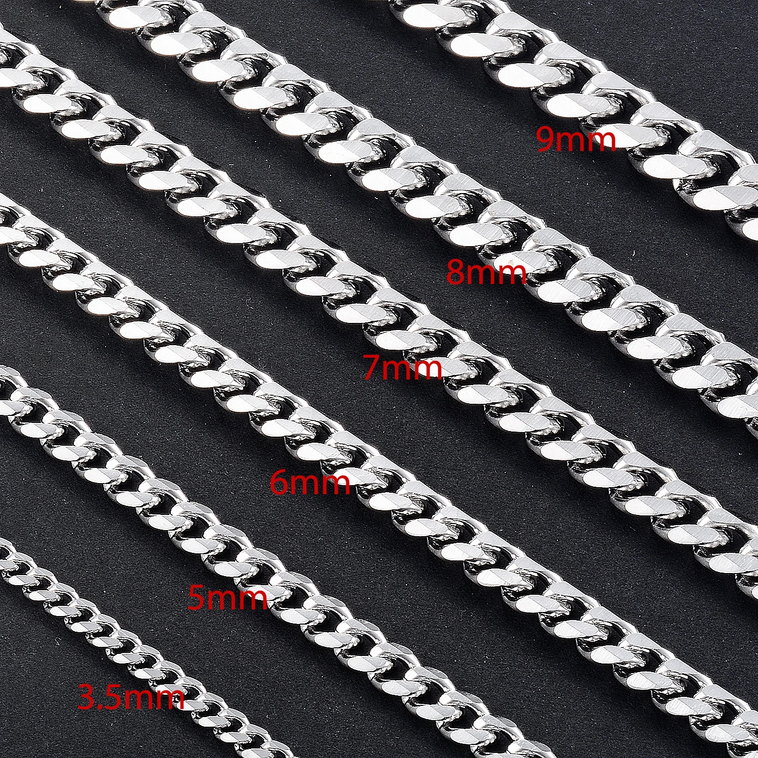 

Never Fade 3.5mm-7mm Stainless Steel Cuban Chain Necklace Waterproof Men Link Curb Chain Gift Jewelry
