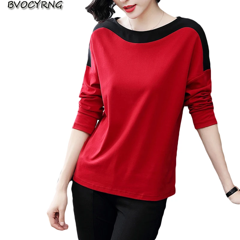 

Женская футболка с длинным рукавом, весна 2020, Новая женская рубашка среднего возраста, осенняя хлопковая рубашка, модная повседневная футбо...