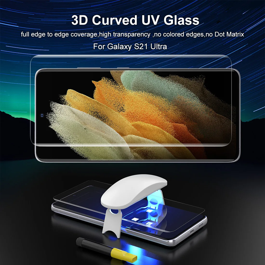 Protector de pantalla para Samsung Galaxy S21 S21 + S1Ultra 5G, cristal templado, cubierta completa, 3D, curvado, UV, reconocimiento de huella dactilar, pel&iacute;cula de desbloqueo-5