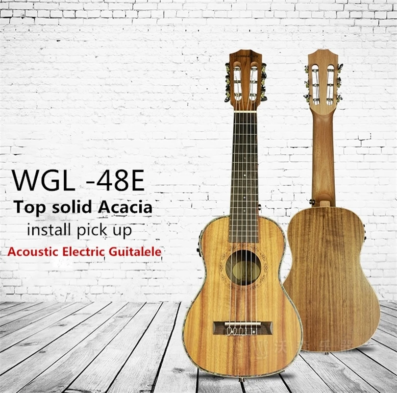 WGL-48E Топовая акустическая электрическая Guitalele Guilele 28 в мини-гитара 6 струн укулеле гитара ra красное дерево Акация ель Sapele - Цвет: WGL-48E