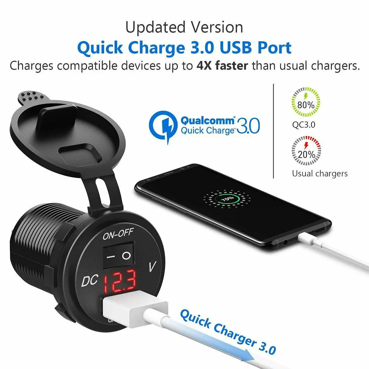 Автомобильное двойное зарядное устройство USB QC 3 0 розетка с цифровым дисплеем