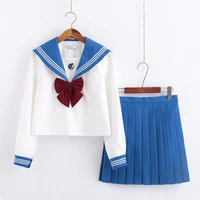 dropshipping sailor suit anti wrinkle navy collar jk college style suit basic pleated skirt for women