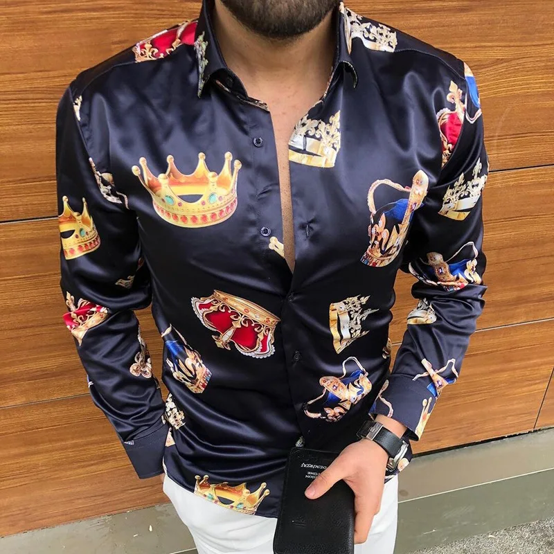 

Men's Clothing Autumn Vintage Harajuku Print Fashion Shirt Hip-Hop luxury Style Large Size Long Sleeve Lapel button Cardigan