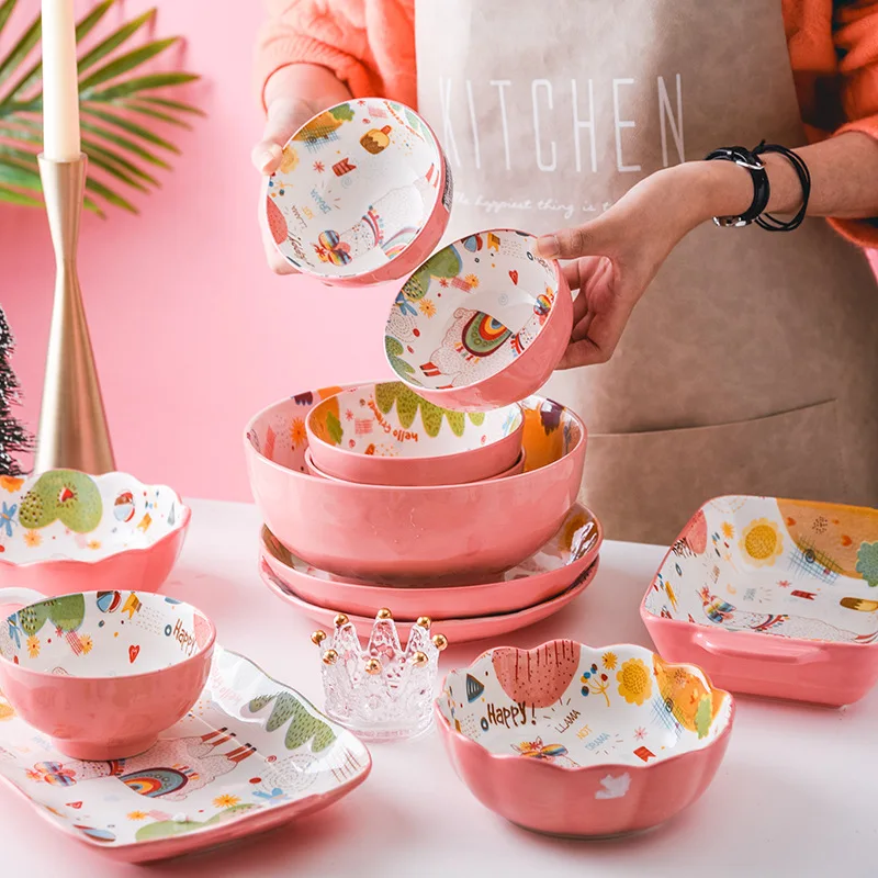 

Creative Cartoon Christmas Ceramic Bowl Tableware Household Baking Tray Soup Bowl Salad Bowl Personality Plate Dishes Set