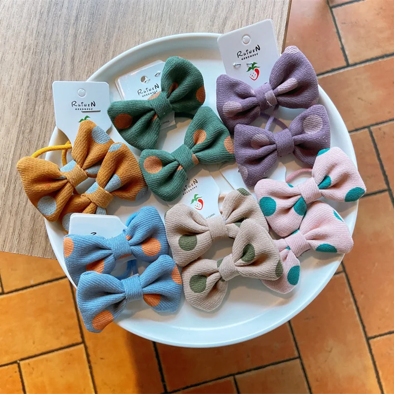 

New Children candy color bow hairbands girl's ball headwear kids dot knot rubber hair accessories
