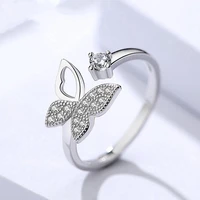 korean new style silver plated aaa zircon butterfly rings for women wedding finger adjustable ring charm women party jewelry