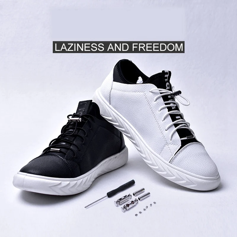 Classic Round Elastic Shoelaces No Tie Shoe laces Metal Lock Button Sneakers Boot Shoelace Kids and Adult Quick Lazy Laces Shoe