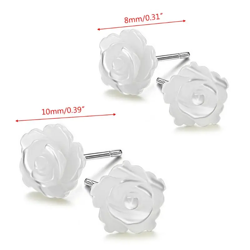 925 пробы серебряные серьги гвоздики с белым перламутром и цветком розы 10 мм 8