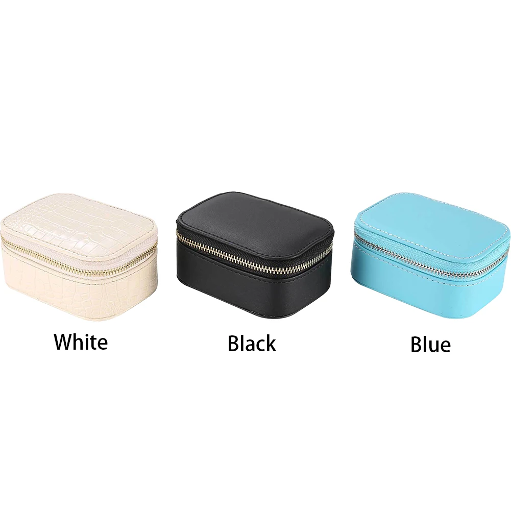 

Jewelry Box Solid Desktop PU Leather Earring Holder Home Ring Necklace Zipper Mini Waterproof Storage Display Bracelet Organizer