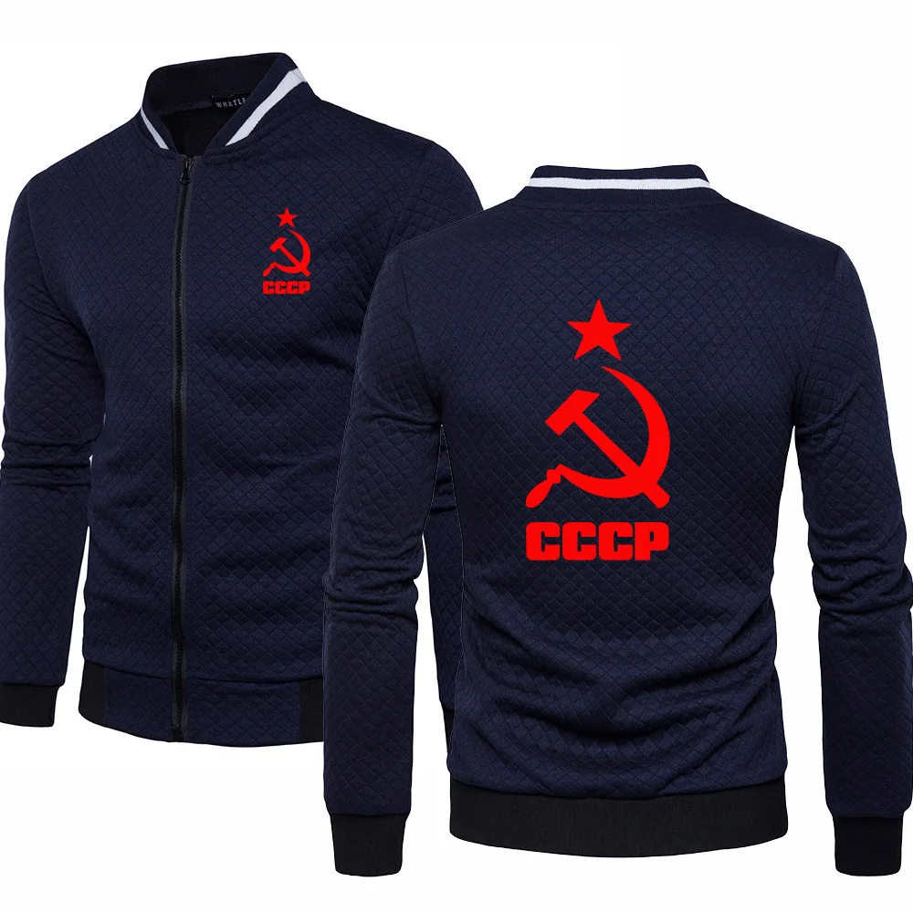

Spring Autumn Jacquard Men's Zipper Sweatshirt CCCP Russian USSR Soviet Union Splicing Jacket Cotton High Quality Men's Jackets
