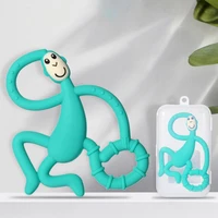 1pcs food grade silicone cartoon monkey shape baby teether toys pure color elastic baby toddler molar stick toys nice gift