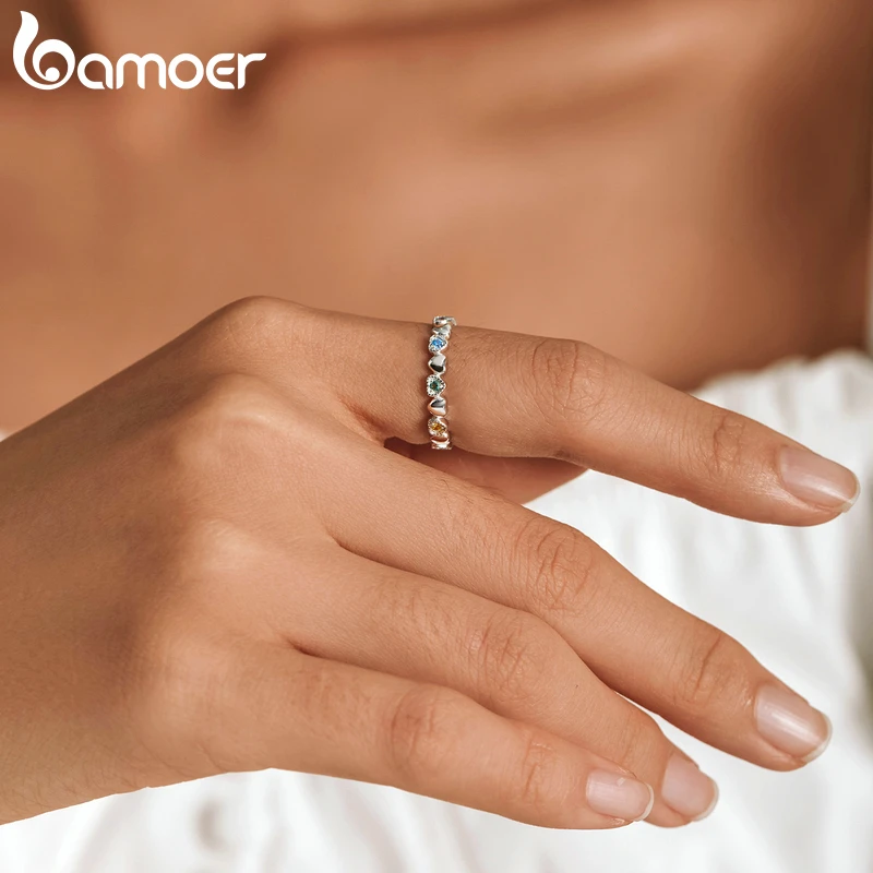 Женское кольцо с сердцем bamoer серебряное из стерлингового серебра 925 пробы