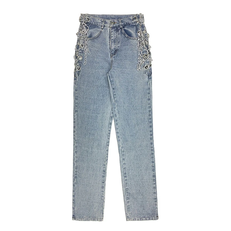 

summer fashion women straight jeans female high quality 2021 Chains Sexy Full Length Pants cowboy pants trouse Fashion New KZ888