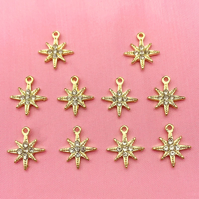 

10Pcs Gold Color Zinc Alloy Star Charms 14*13mm Shiny Rhinestone Mini Stars Charm For DIY Jewelry Making Accessories Wholesale