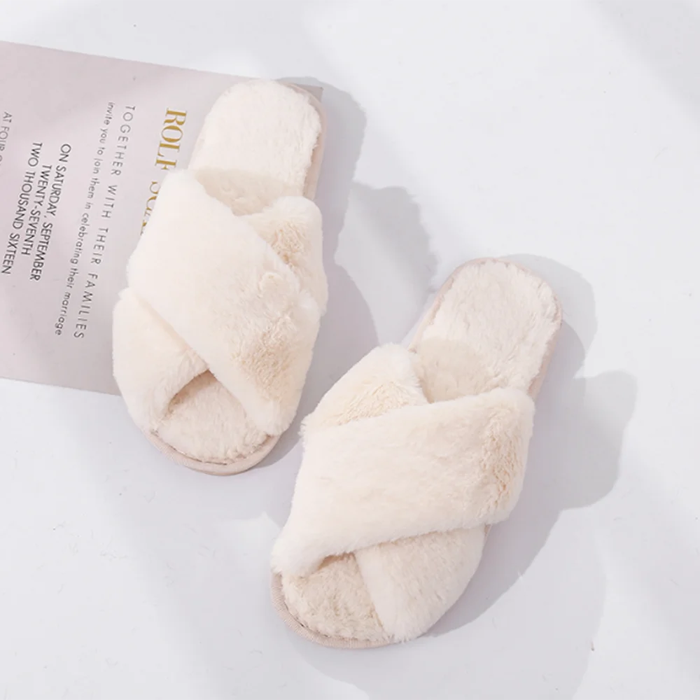 

Women's Fluffy Home Slippers, Comfortable Indoor Slippers, Artificial Leather Flip-flops, Warm Shoes, Home Slippers, New 2021