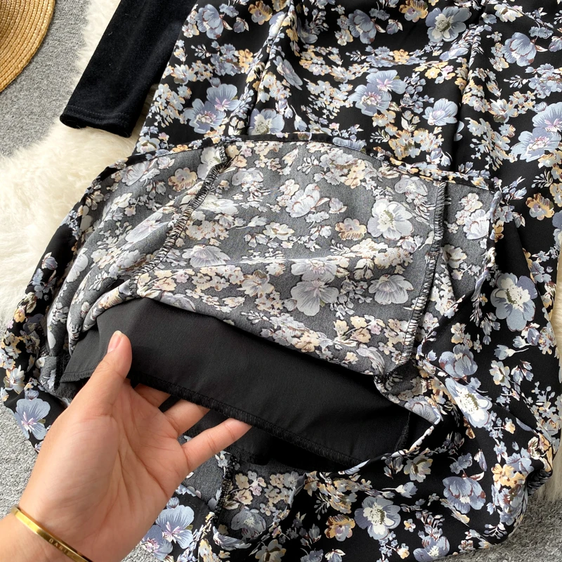 

Women's Midi Dress Elegant Spring Autumn Long Sleeve Party Dress One Piece Dress Vintage Style Floral Print Patchwork